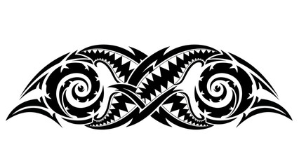 Bold tribal tattoo design with traditional Maori shark teeth motif.