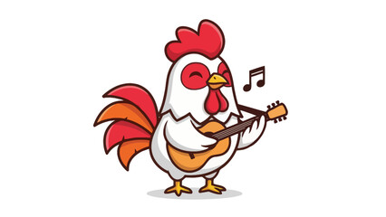 Cute rooster playing guitar and singing