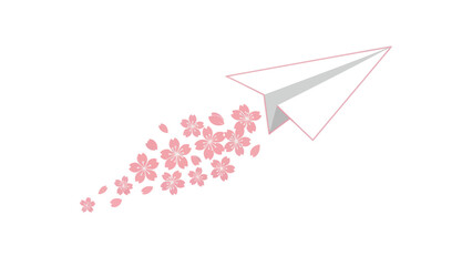 Paper airplane flying with cherry blossoms