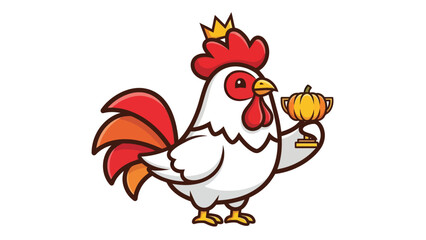 Cartoon Rooster King Holding a Pumpkin Trophy