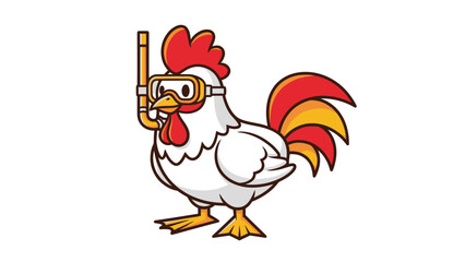 Humorous cartoon chicken wearing snorkeling gear, ready for a fun aquatic adventure.