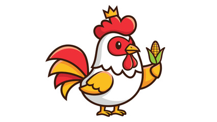 Cartoon chicken king with crown holding a corn cob