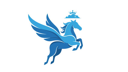 Blue winged horse with crown on a cloud