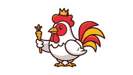 Cartoon Rooster King Holding a Carrot