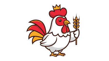 Cartoon rooster with a crown and wheat stalk