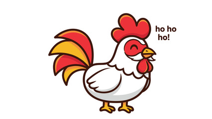 Jolly Cartoon Rooster Character Laughing with 'Ho Ho Ho!' Text