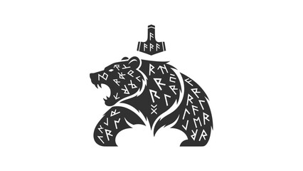 Viking bear with Thor's hammer and runic inscriptions