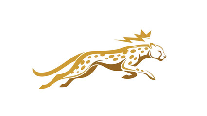 Golden cheetah running with crown and lightning bolt graphic