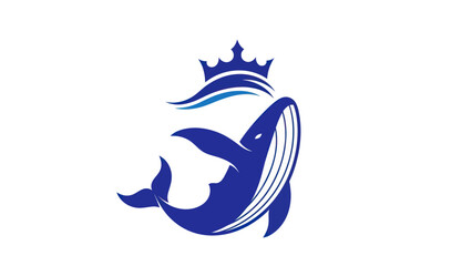 Blue whale wearing a crown and waves logo