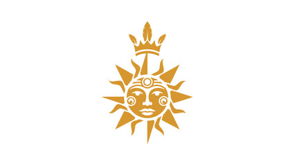 Golden sun with human face and crown, stylized solar symbol.
