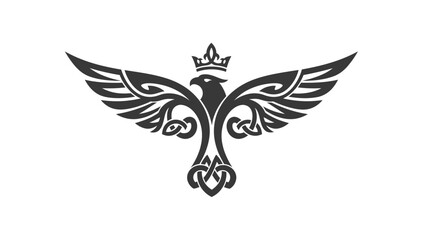Tribal eagle logo with crown and celtic knot design