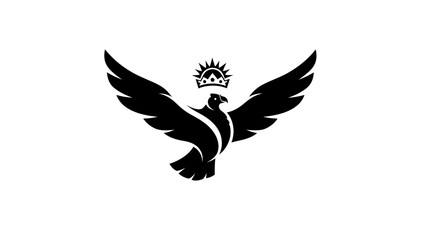 Obraz premium Majestic crowned eagle logo design with spread wings, a symbol of power and triumph.