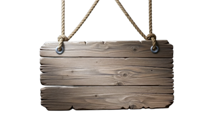 Wooden Sign Hanging with Rope on White