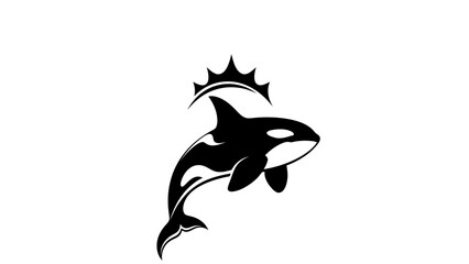 Orca killer whale logo with stylized crown