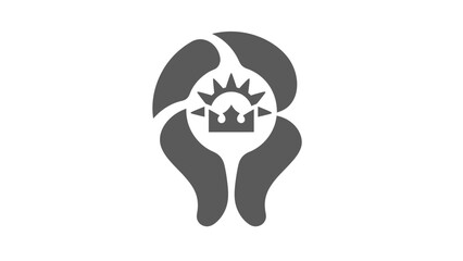 Abstract emblem of a crown protected by curved shapes