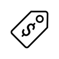Minimalist price tag icon with a dollar symbol, representing pricing, discounts, product labels, sales tags, and retail identification
