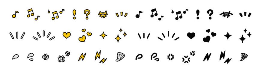 感情やリアクションを表すカラフルでポップな装飾記号アイコンセット2