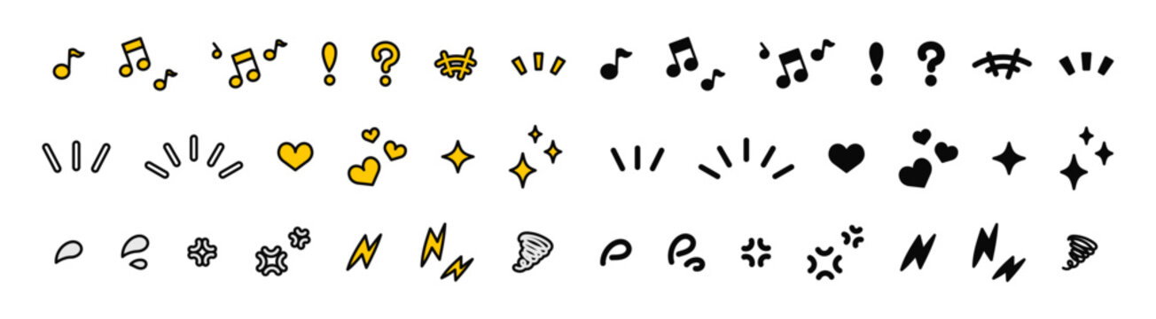 感情やリアクションを表すカラフルでポップな装飾記号アイコンセット2