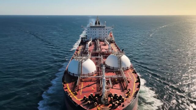 Liquefied Gas Tanker Navigating Open Seas - The video captures a liquefied gas tanker as it journeys across the vast ocean.