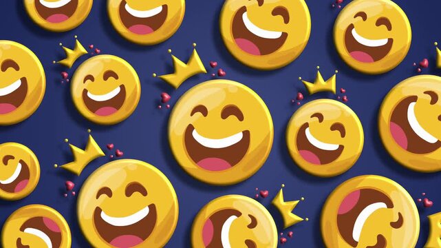 Crowned laughing emoji faces expressing joy and celebration