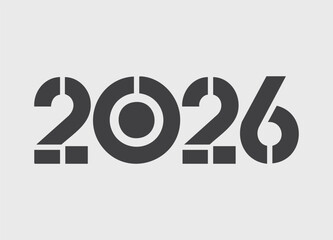 Modern dark grey 2026 year number in a stylish stencil font design for calendar events and future planning graphic resource