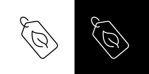 Clean vector line icon of a leaf tag symbolizing eco-friendly products, sustainable commerce, and environmental responsibility, perfect for green initiatives