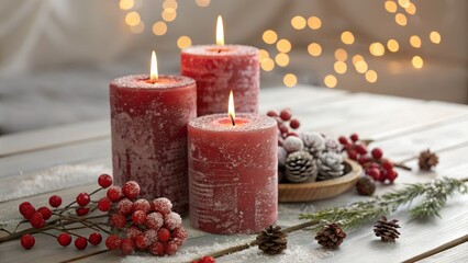 christmas still life with candle and decorations