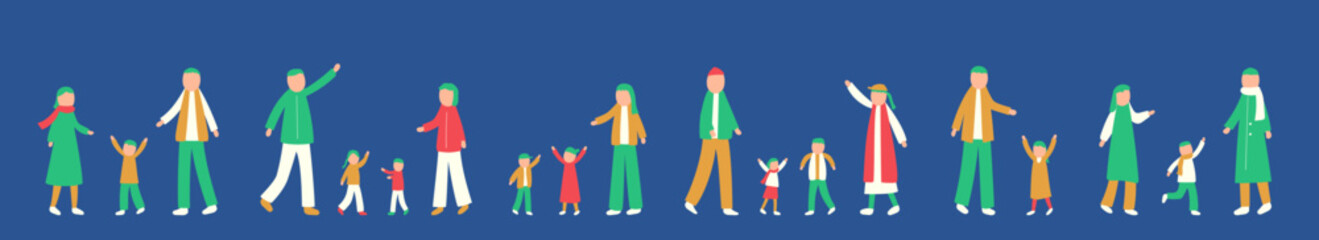 冬を過ごす家族のイラストセット