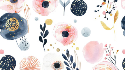 Elegant Watercolor Floral Pattern with Abstract Botanical Elements