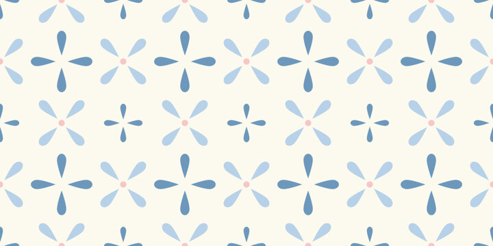 Hand-drawn Delft geometric small flower seamless pattern