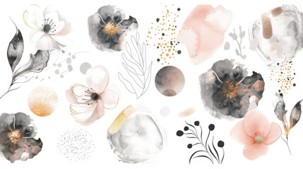 Elegant Watercolor Floral Pattern with Abstract Botanical Elements