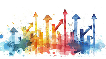 Colorful Watercolor Growth Arrows and Financial Chart Illustration