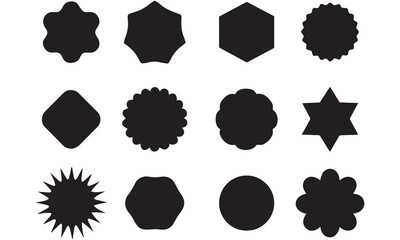 Badge Shape Vector Set – Blank Label Silhouettes, Starburst, Circle, and Seal Templates for Design and Logos
