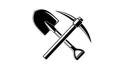 Shovel and Pickaxe Crossed Icon – Mining and Construction Tool Symbol