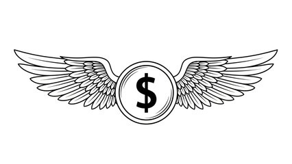Fototapeta premium Flying Dollar Symbol with Wings – Money Concept Illustration for Finance and Investment