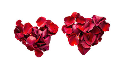 Red Rose Petal Hearts Isolated on White Background
