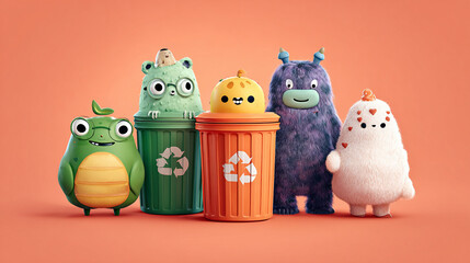 Cute cartoon characters campaign for waste separation