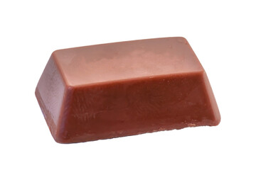 A single rectangular block of brown milk chocolate isolated on a white background.