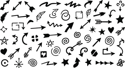 Collection of hand drawn arrows doodles and various sketched elements