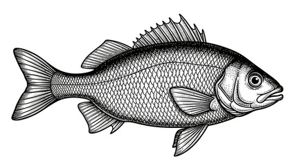 Vintage Fish Illustration Black and White Engraving | Retro Aquatic Artwork