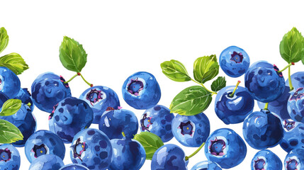 Watercolor Blueberry Branch with Leaves Isolated on White Background