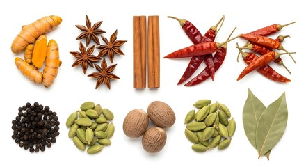 Fresh Herbs and Spices Isolated on Pure White Background