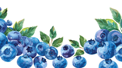 Watercolor Blueberry Branch with Leaves Isolated on White Background