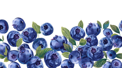Watercolor Blueberry Branch with Leaves Isolated on White Background