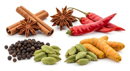 Fresh Herbs and Spices Isolated on Pure White Background
