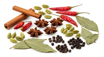Fresh Herbs and Spices Isolated on Pure White Background