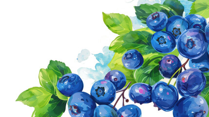 Watercolor Blueberry Branch with Leaves Isolated on White Background