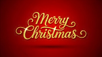 Golden merry christmas lettering on a vibrant red textured background for holiday celebrations