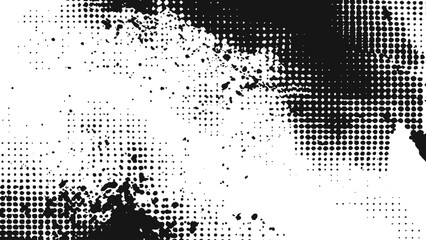 Black and white halftone grunge background with grainy distressed texture for creative layouts