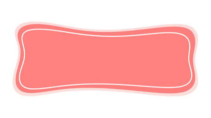 A playful salmon-pink label design characterized by soft, wavy edges and rounded corners, distinctively outlined with a crisp white interior stroke and a gentle blush-colored exterior rim